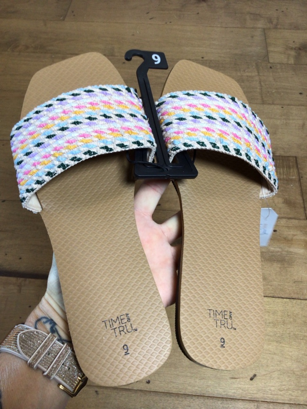 Time and Tru Woven Slide Sandals Womens Size 9 Multicolor Braided Flat - Picture 8 of 9